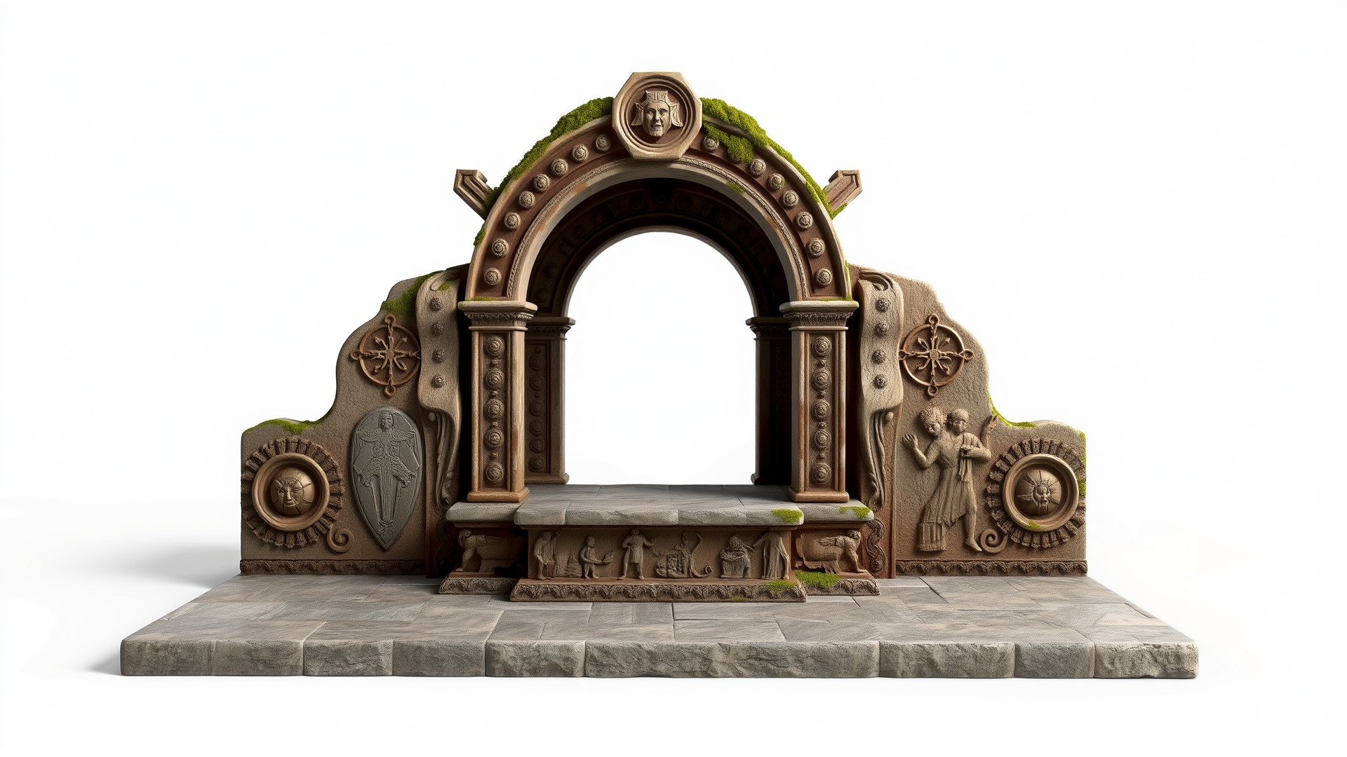Ancient Stone Altar Model Pack with Intricate Carvings Low-poly 3D model_4