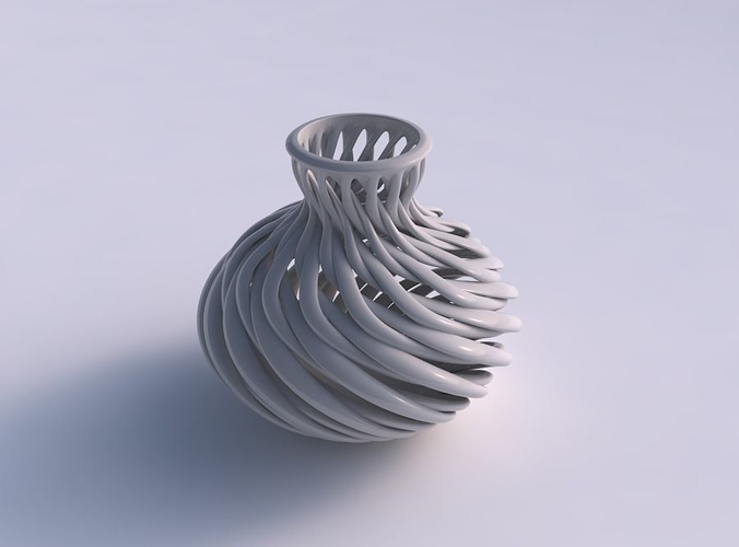 Vase oval squeezed neck with muscle structure twisted and squeezed