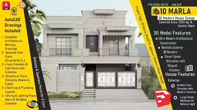 Ten Marla Modern House 3D model