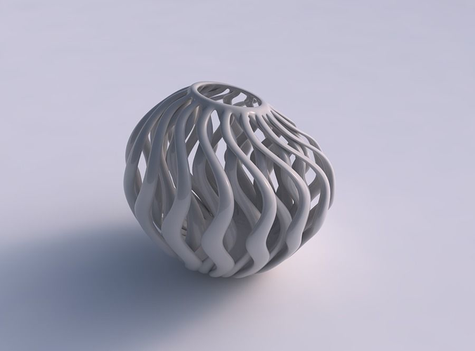 Vase oval twisted with muscle structure squeezed with streched top corner