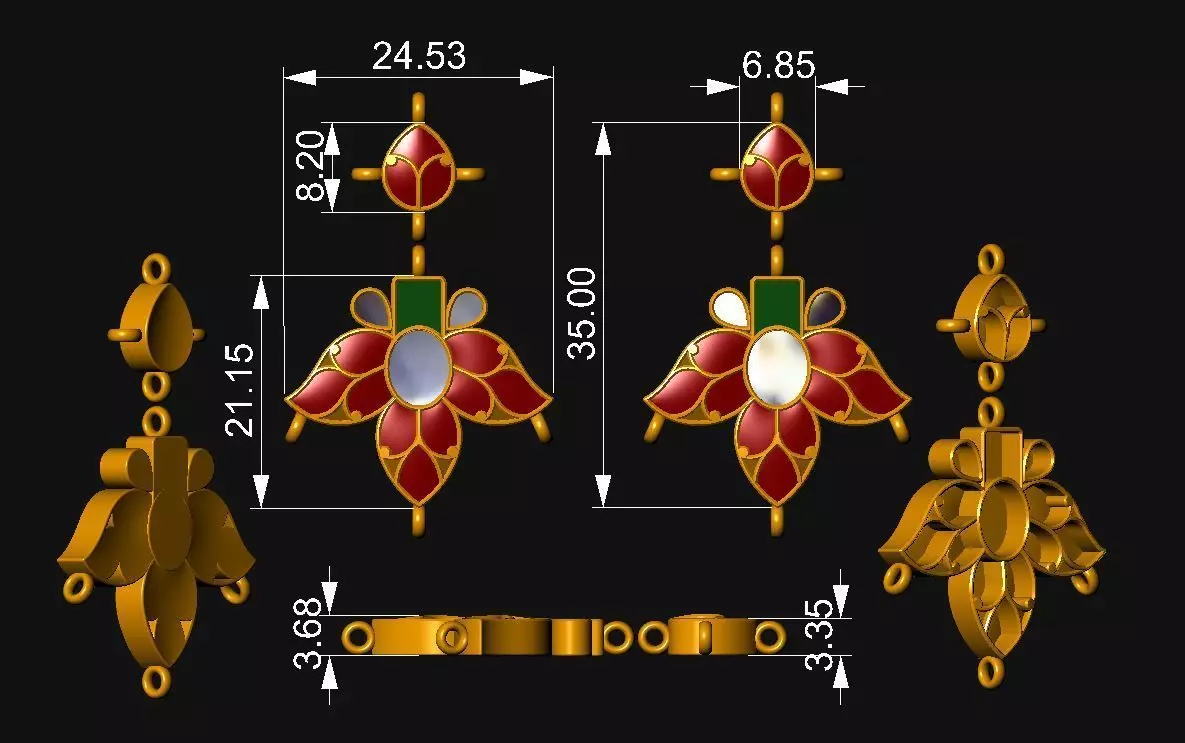 Kundan Earring - Jadau Tops Model No8 3D print model