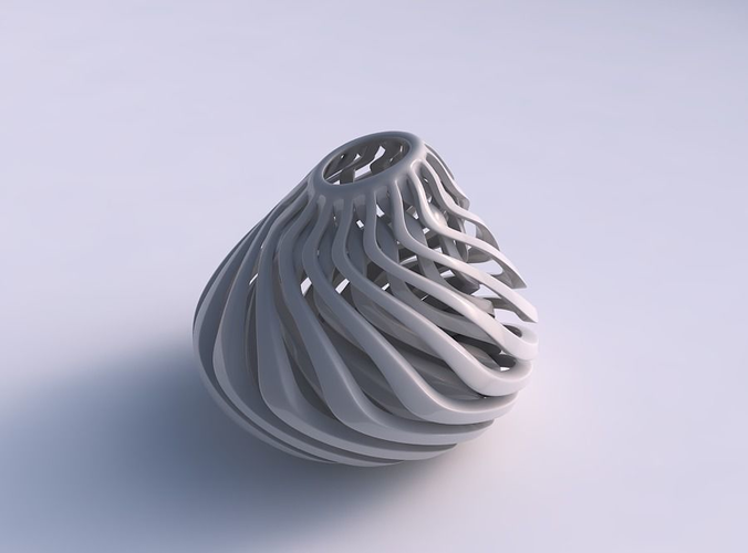 Vase oval twisted with sharp muscle structure streched top corner