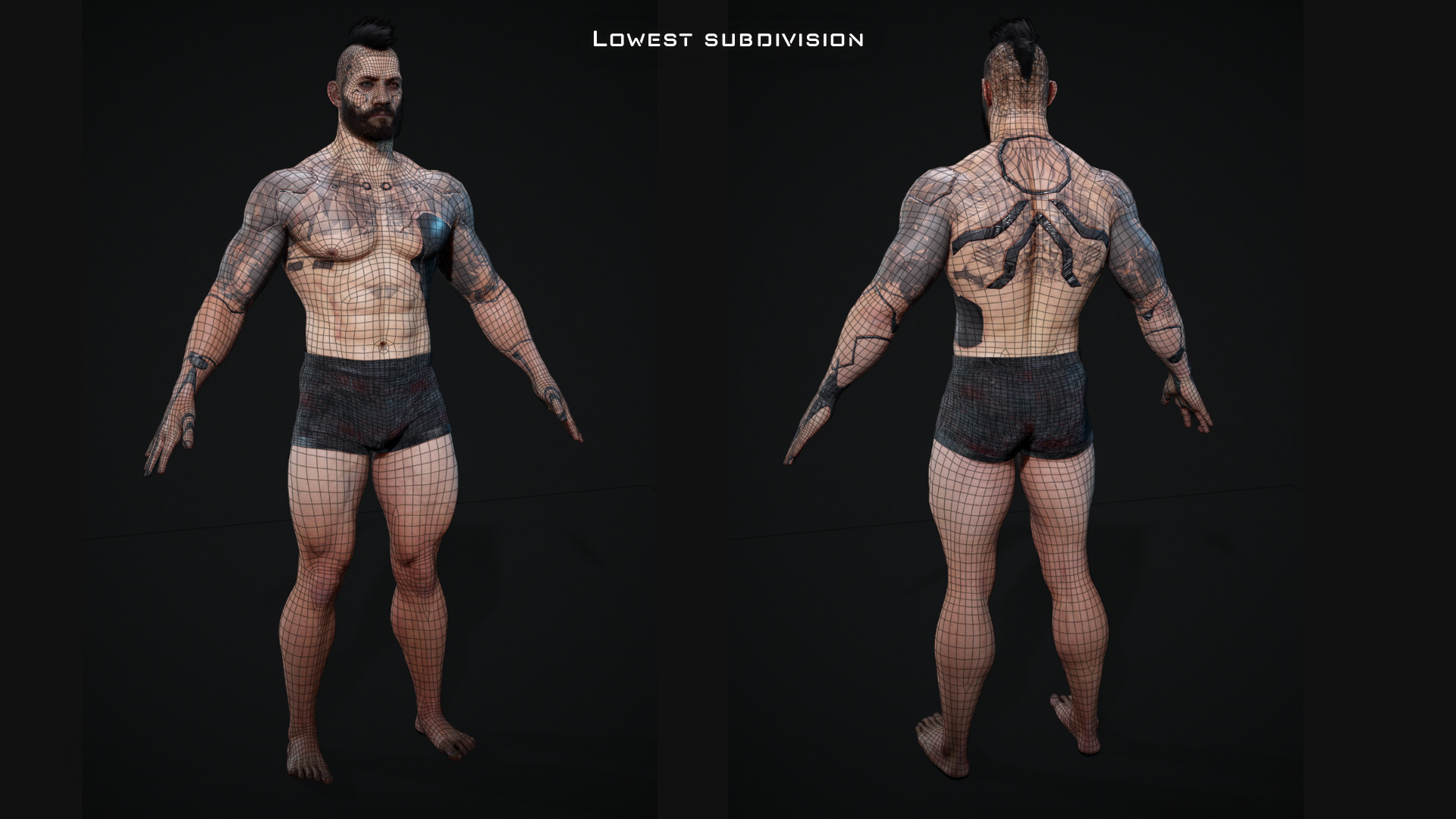 Base Male and Sci-fi Game Character Starter Low-poly 3D model_9