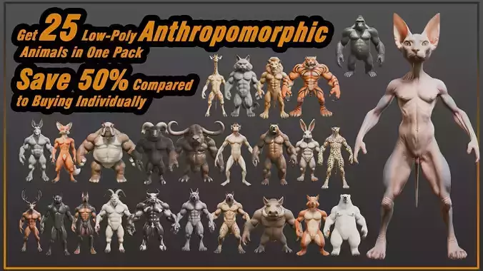Anthropomorphic Animal Character Pack - Low Poly Assets