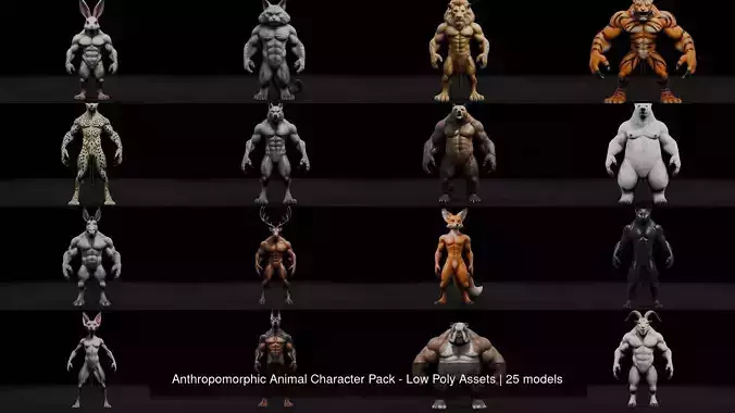 Anthropomorphic Animal Character Pack - Low Poly Assets 3D Model Collection
