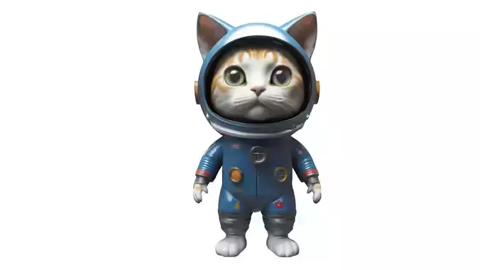 Cartoon cat in blue astronaut suit 01