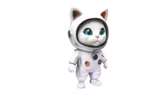 Cartoon cat in blue astronaut suit 02