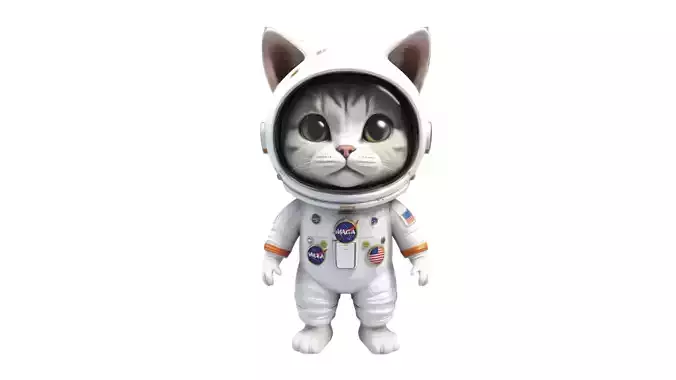Cartoon cat in blue astronaut suit 04