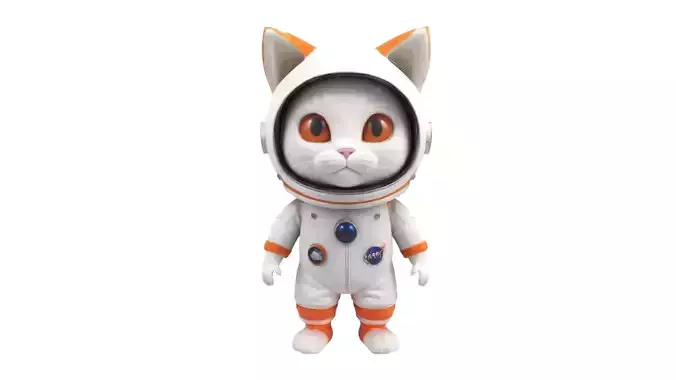 Cartoon cat in blue astronaut suit 05
