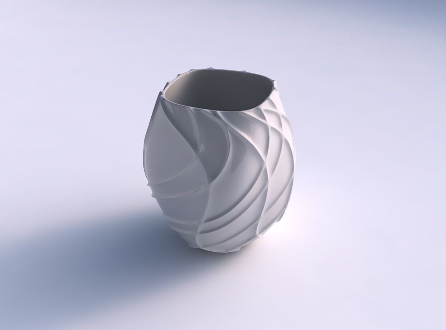 Vase low bulky helix with wavy sparse extruded lines 3D print model_0