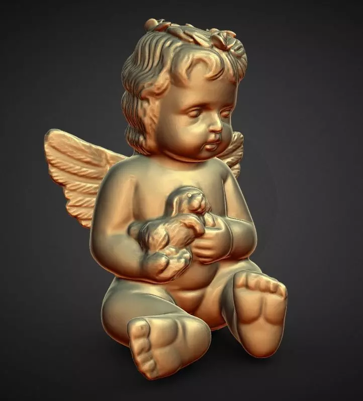 cherub holding puppy decoration 3D print model_0