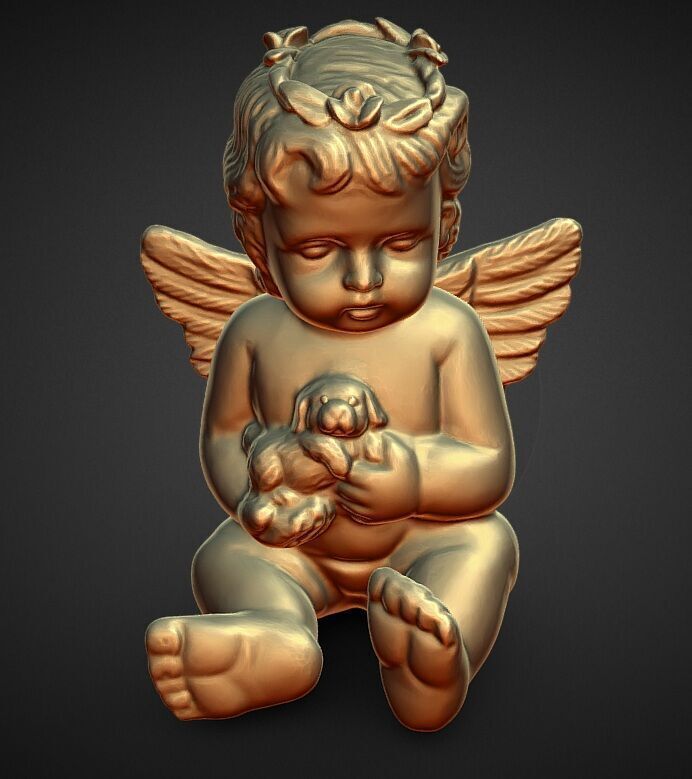 cherub holding puppy decoration 3D print model_2