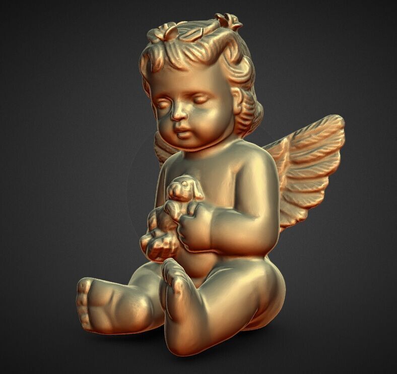 cherub holding puppy decoration 3D print model_1