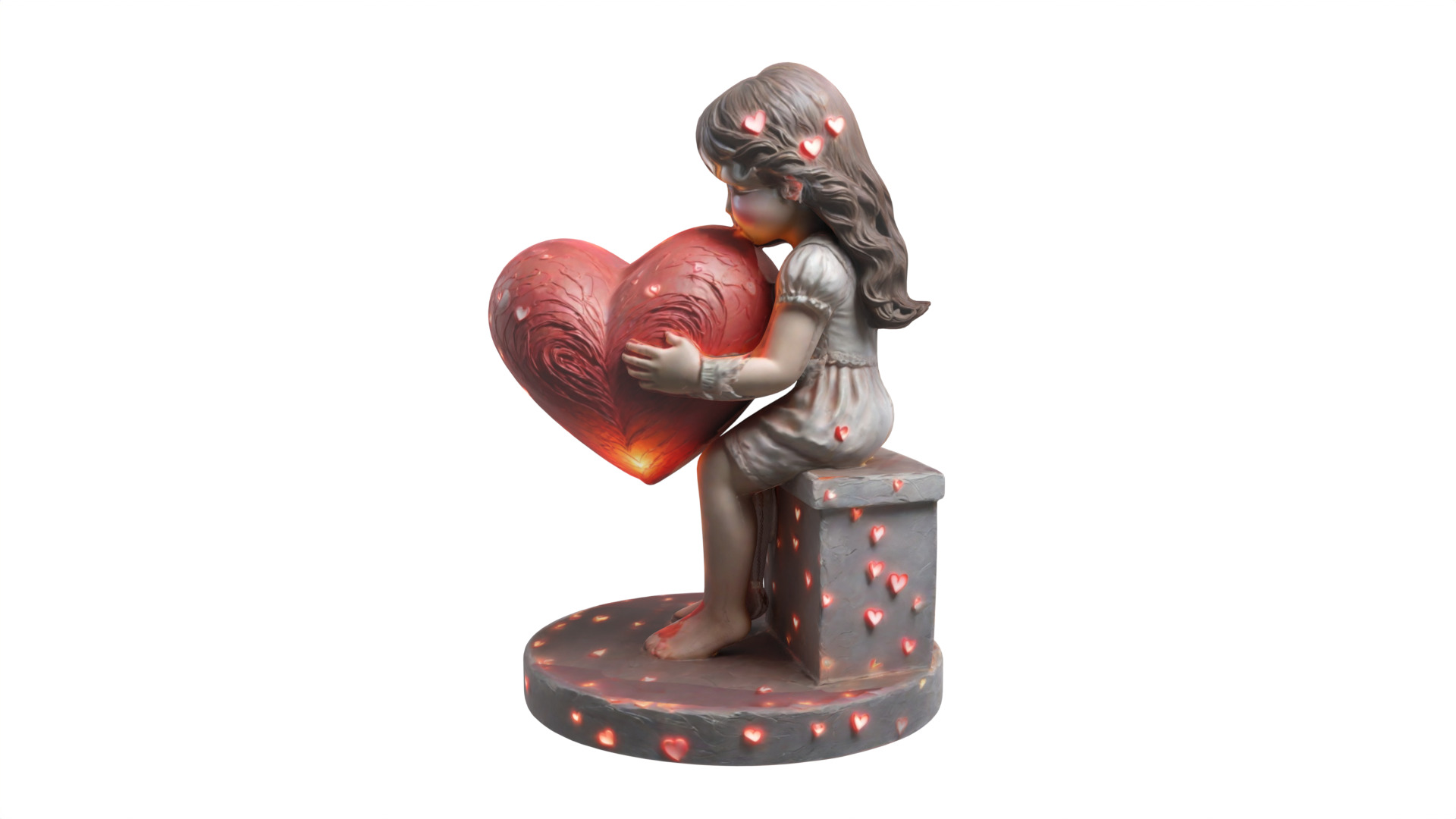 girl holding heart gift Low-poly 3D model_3
