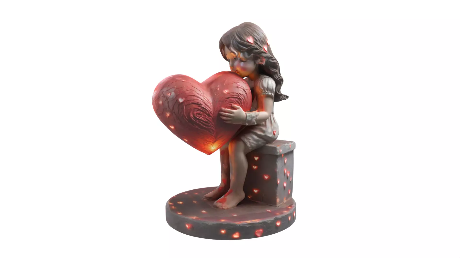 girl holding heart gift Low-poly 3D model_0