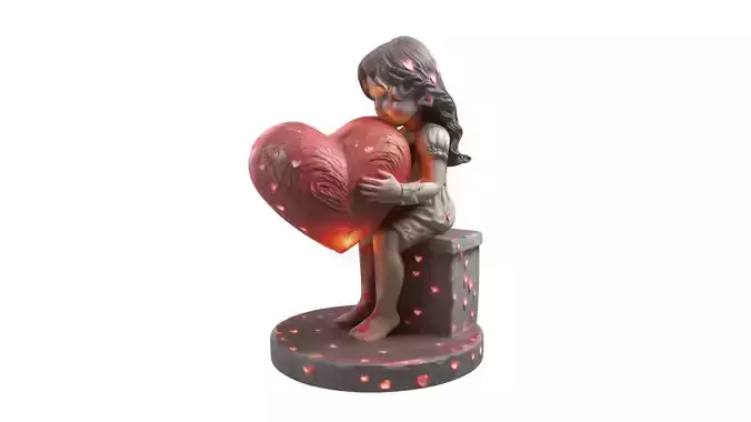 girl holding heart gift Low-poly 3D model