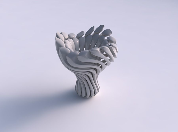 Vase glass shape with beveled muscle structure and soft tips wavy top