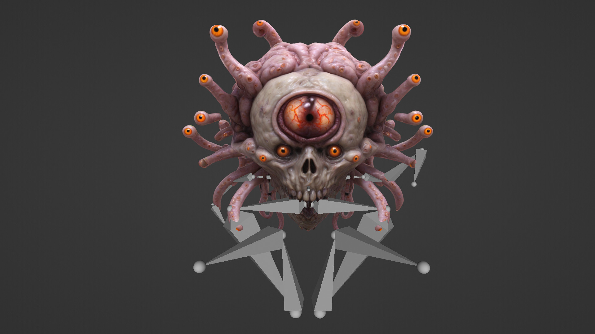 animated scarry brain Low-poly 3D model_5