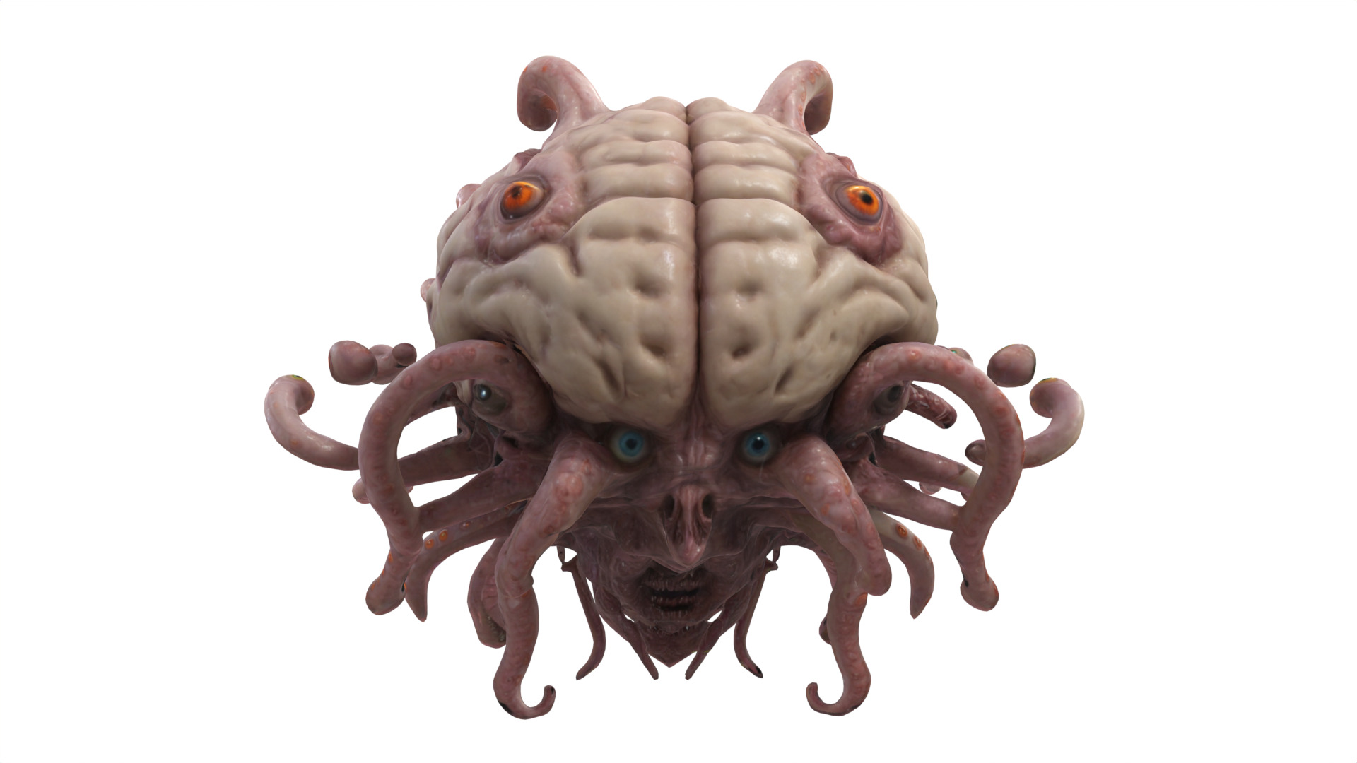 animated scarry brain Low-poly 3D model_4