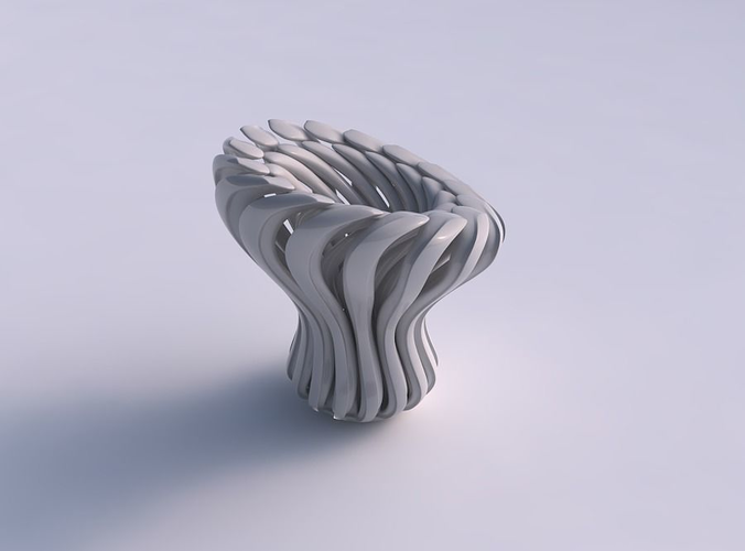 Vase glass shape with beveled muscle structure and soft tips squeezed with streched top corner