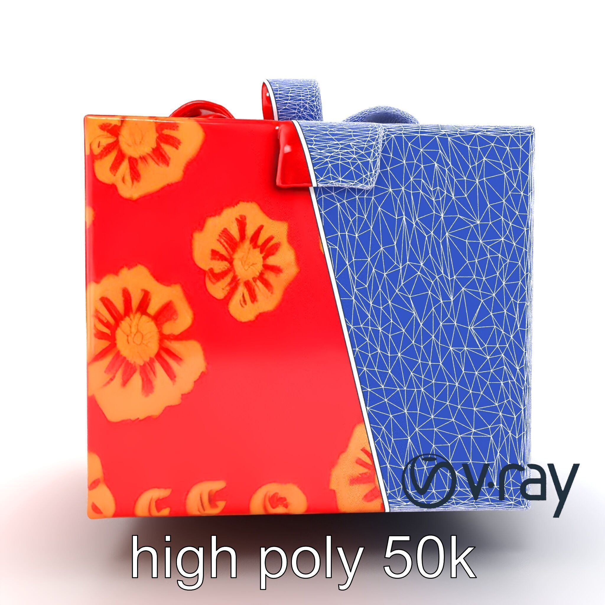 Luxurious Red Gift Box with Floral Motifs model pack Low-poly 3D model_30