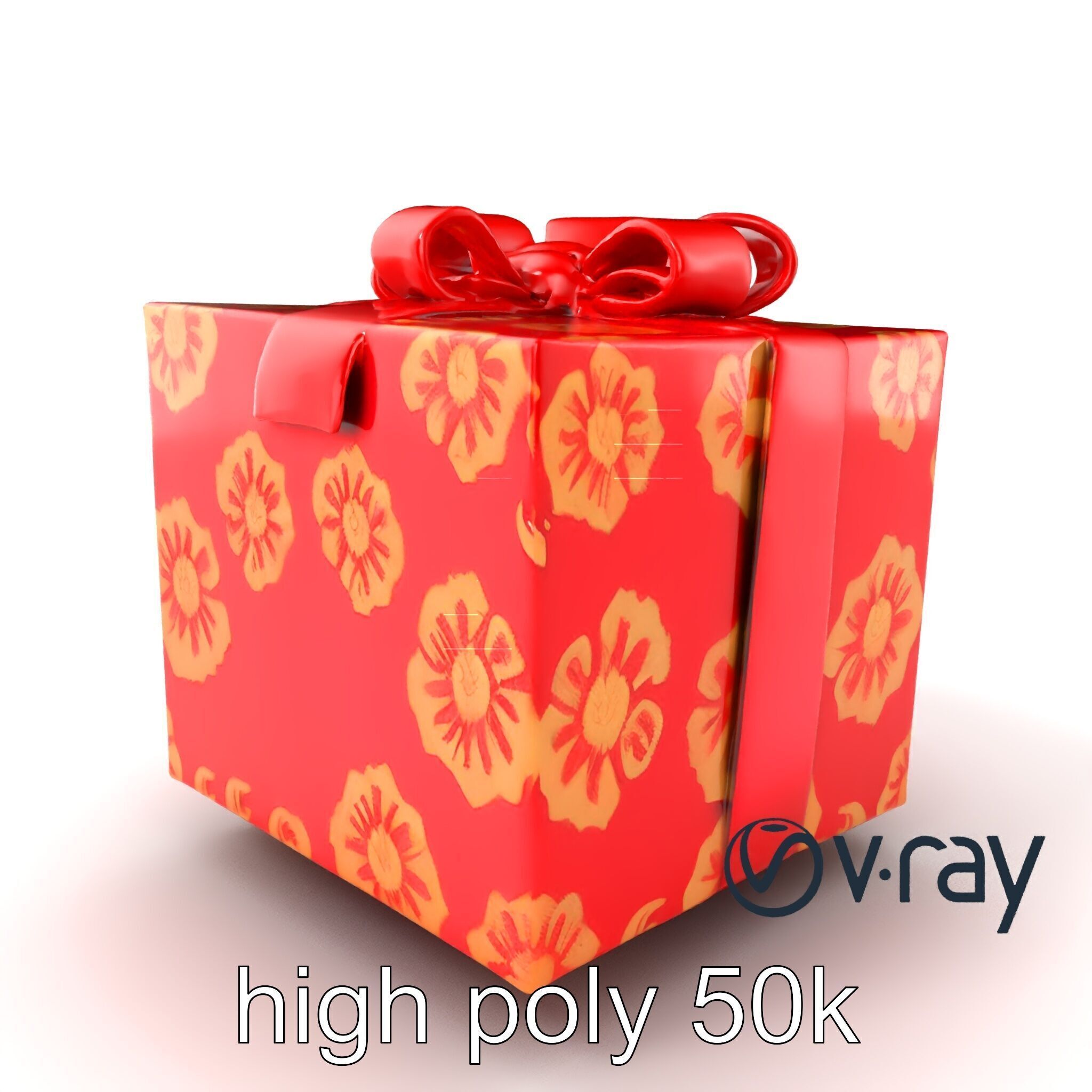 Luxurious Red Gift Box with Floral Motifs model pack Low-poly 3D model_5