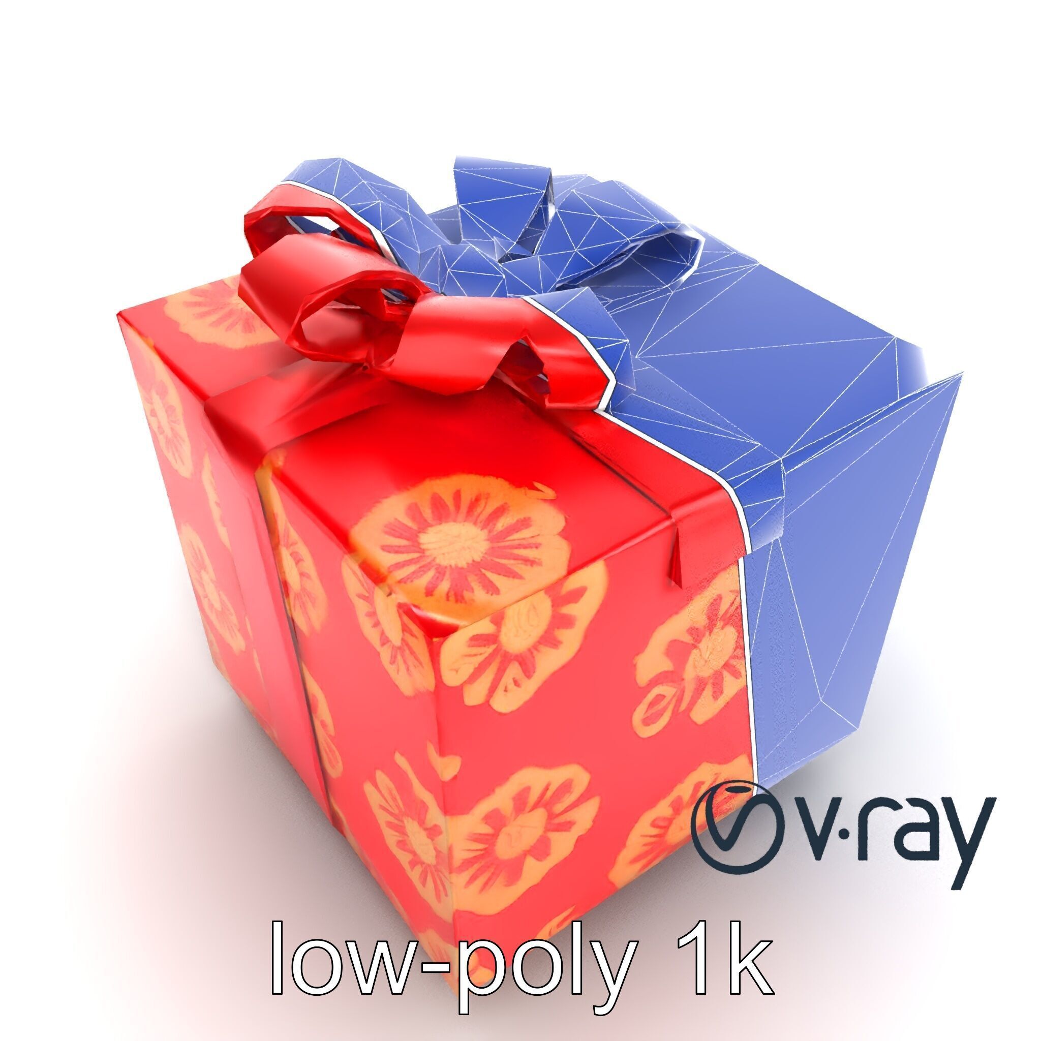 Luxurious Red Gift Box with Floral Motifs model pack Low-poly 3D model_14
