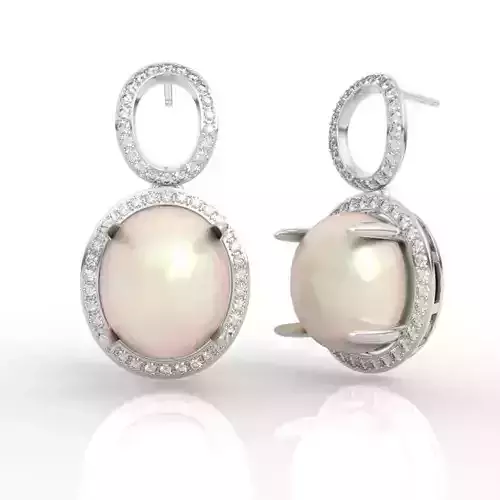  Diamond Halo Pearl Studs Earrings