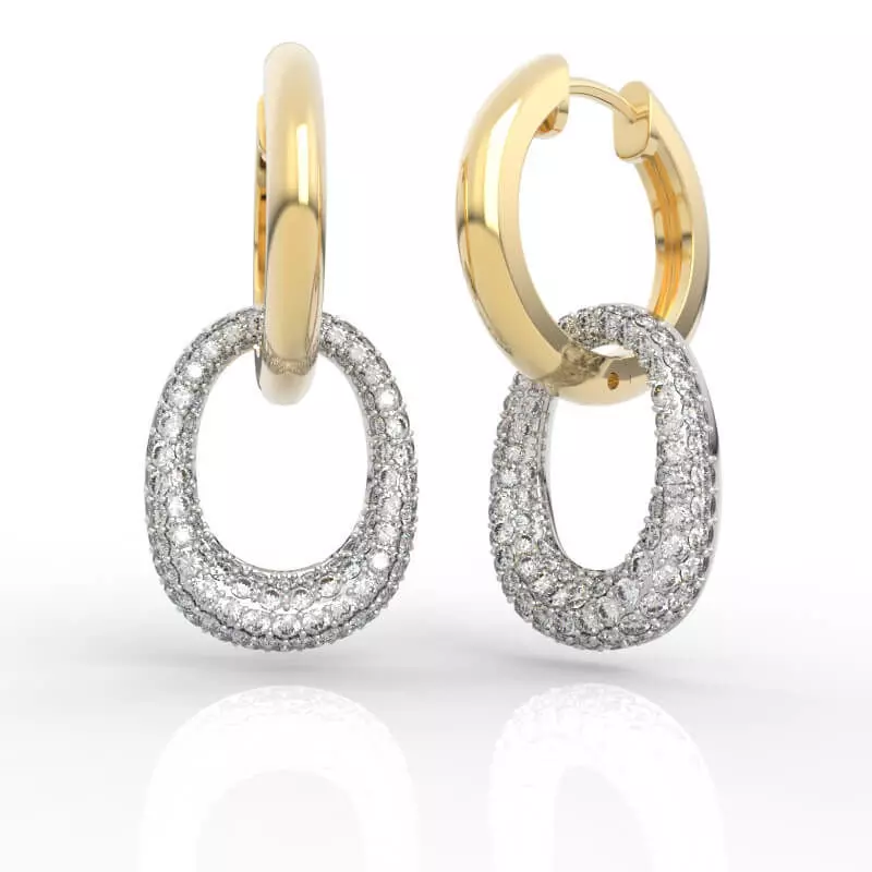 Pave Diamond Dangle Huggie Earrings 3D print model