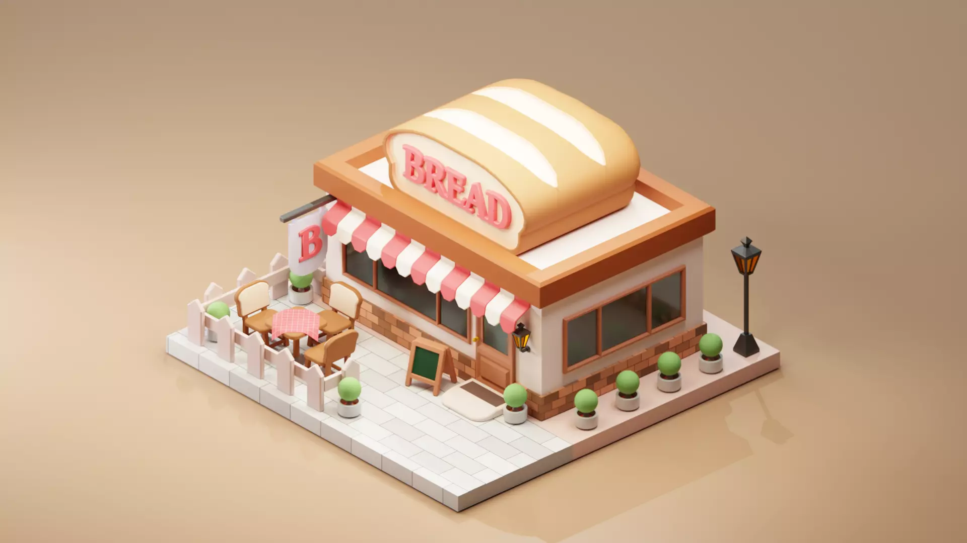 Bread Store - Isometric Low-poly 3D model_0