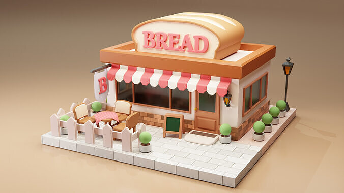 Bread Store - Isometric Low-poly 3D model 4