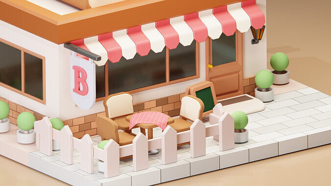 Bread Store - Isometric Low-poly 3D model 7