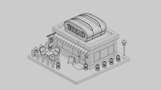 Bread Store - Isometric Low-poly 3D model 3
