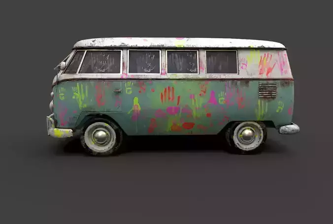 Colorful dilapidated horror bus
