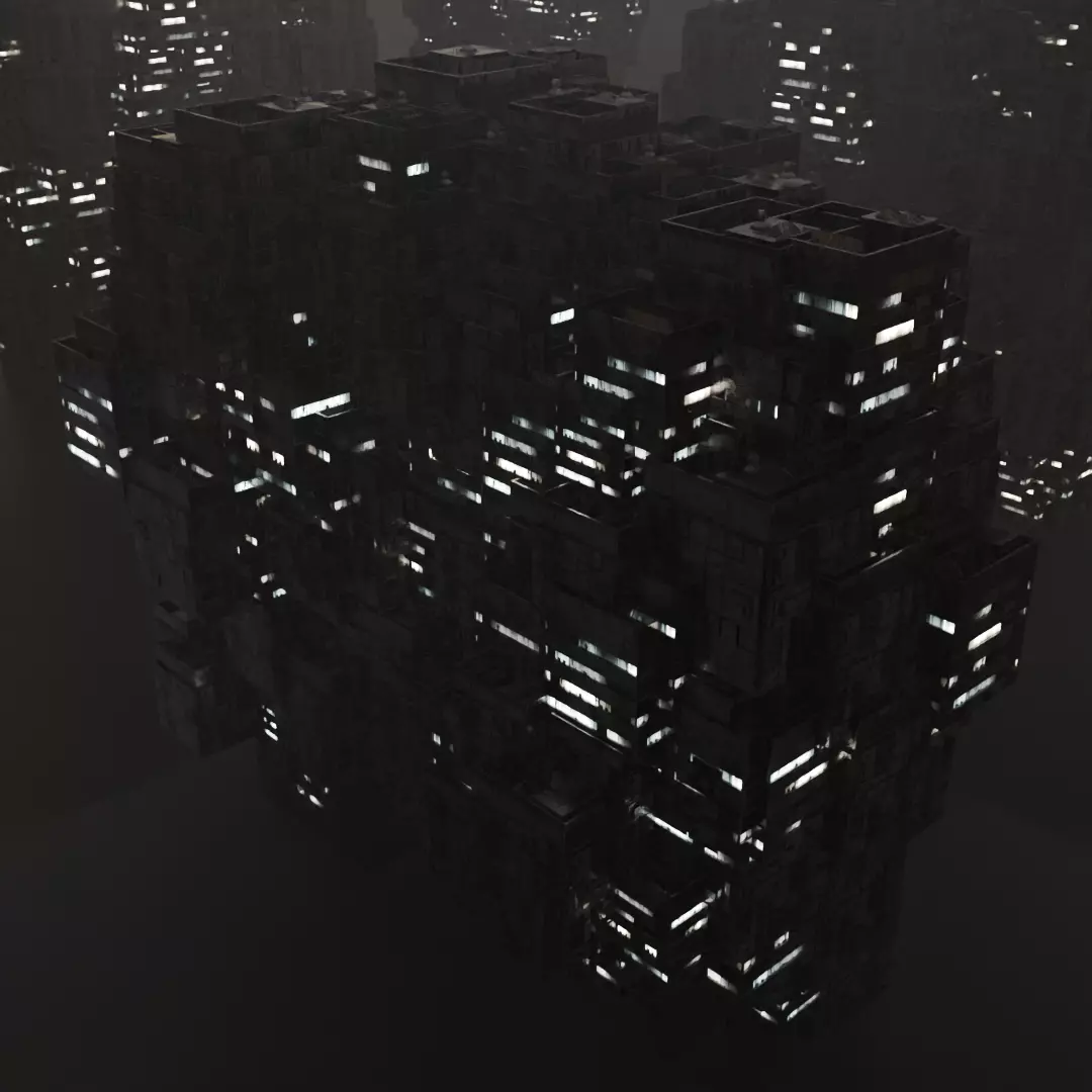 Sci fi night city building 3 Low-poly 3D model_0