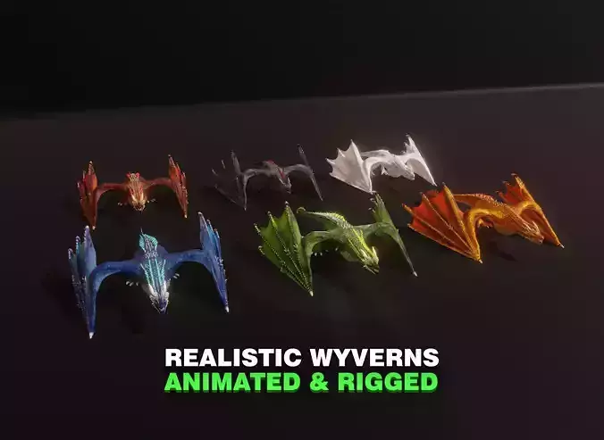Realistic Animated Wyverns 3d Model Pack Low-poly 3D model