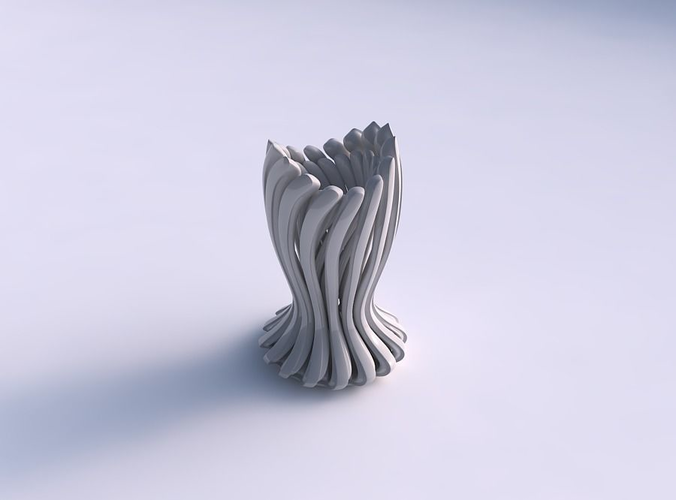 Vase glass shape with beveled muscle structure and soft tips streched top