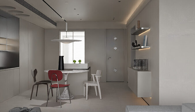 Modern living room in gray and white tones 3D model | CGTrader