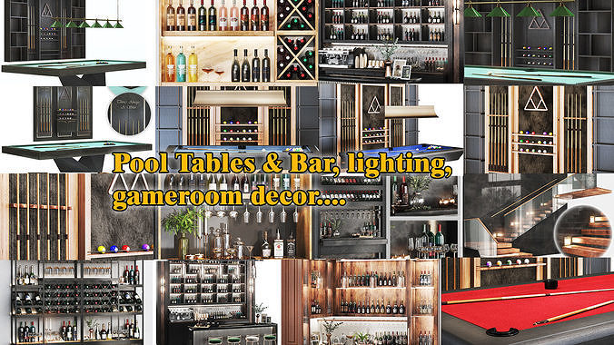 Billiardroom decor selection 3D Model Collection