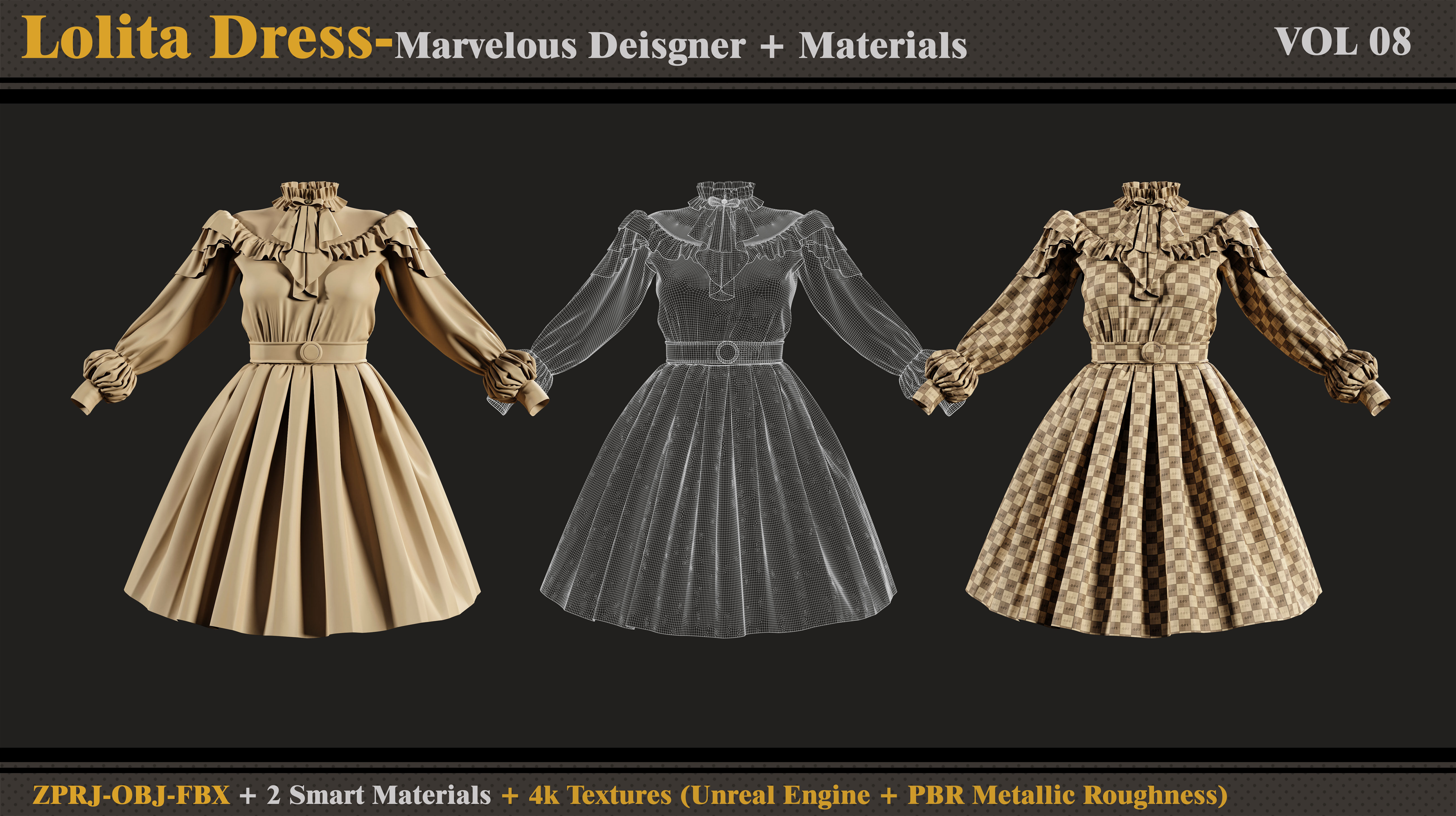 Lolita Dress -MD-Clo3d- Smart Material-Textures-OBJ-FBX 3D model_3