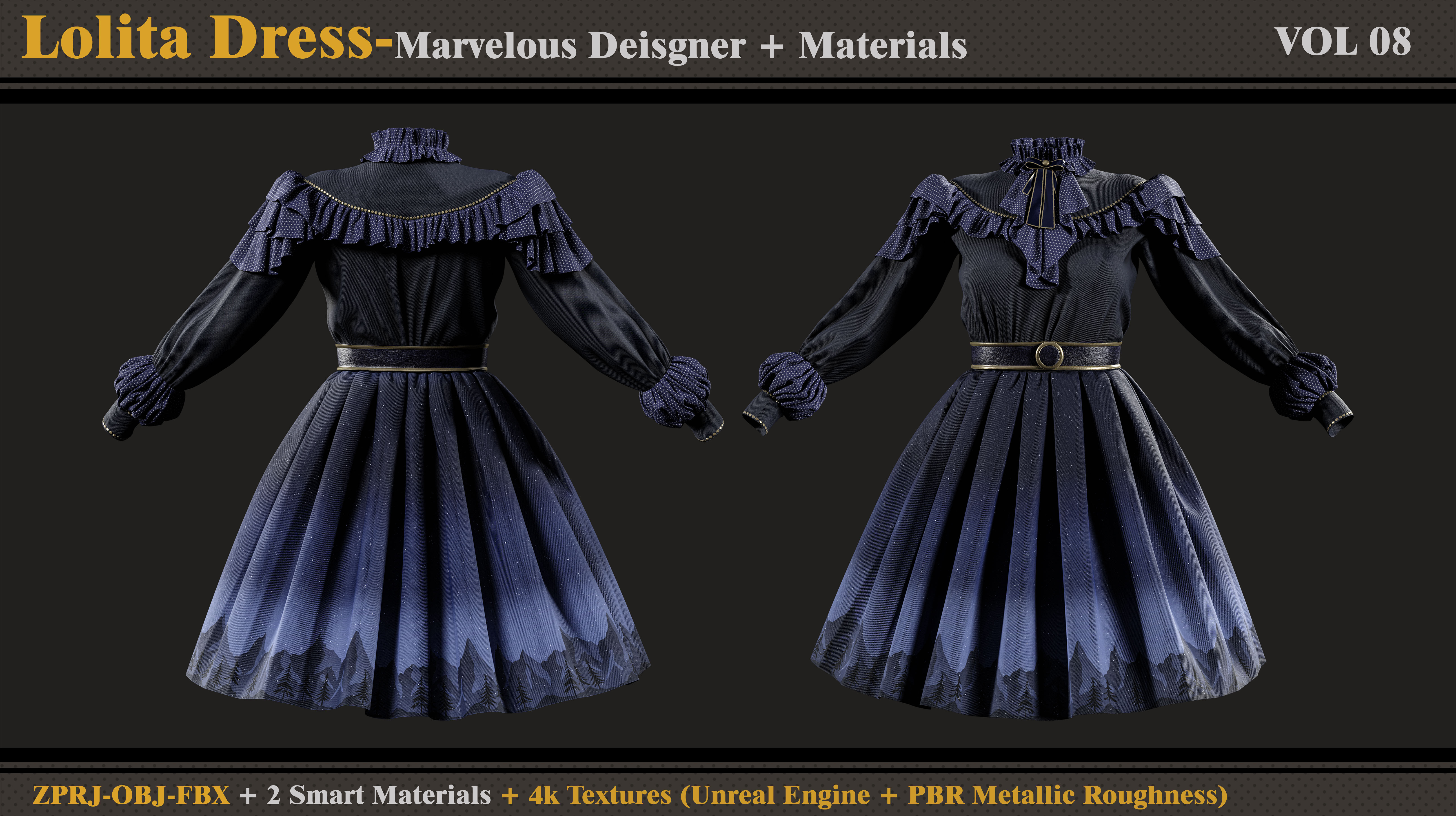 Lolita Dress -MD-Clo3d- Smart Material-Textures-OBJ-FBX 3D model_1