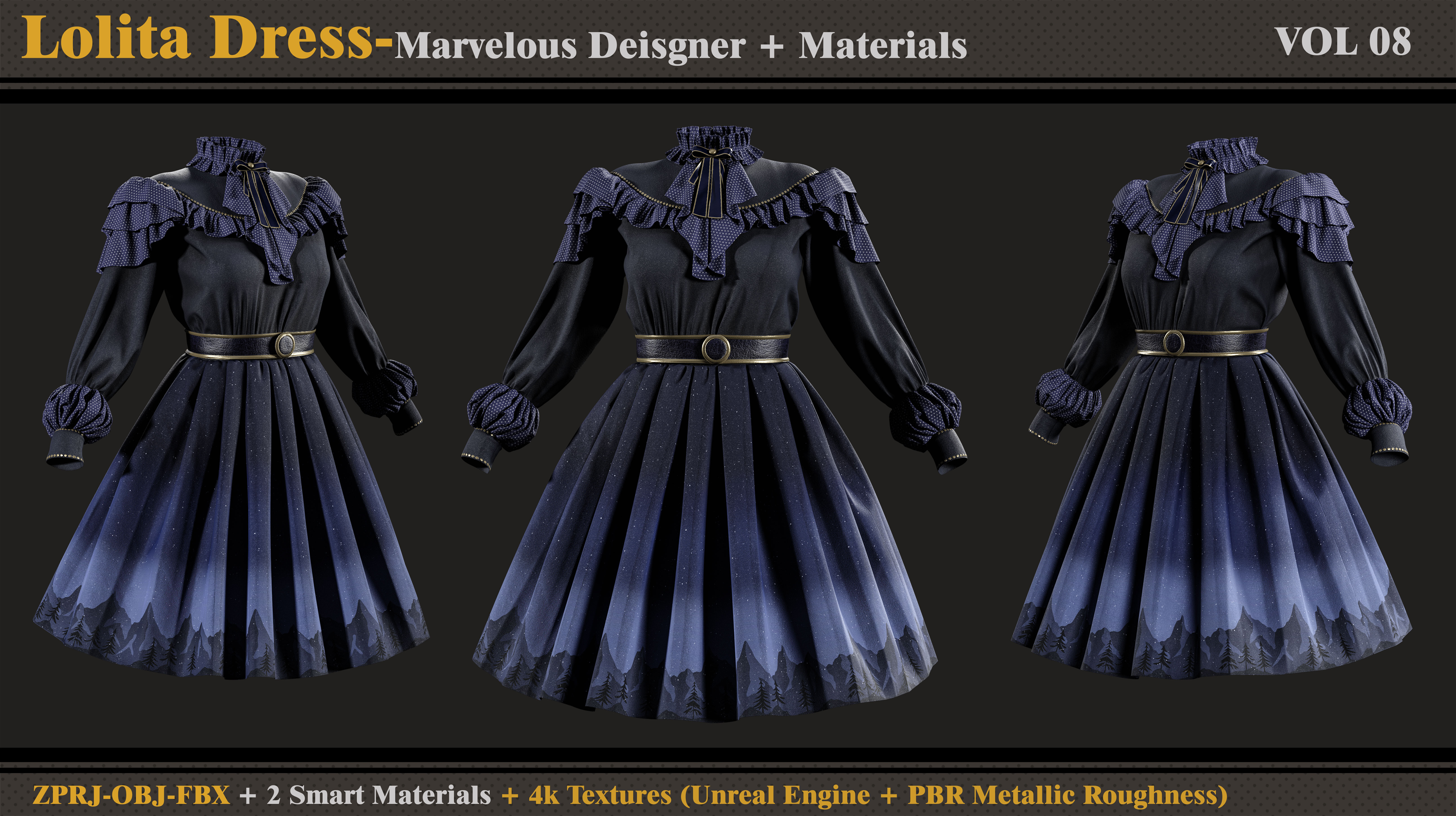 Lolita Dress -MD-Clo3d- Smart Material-Textures-OBJ-FBX 3D model_2