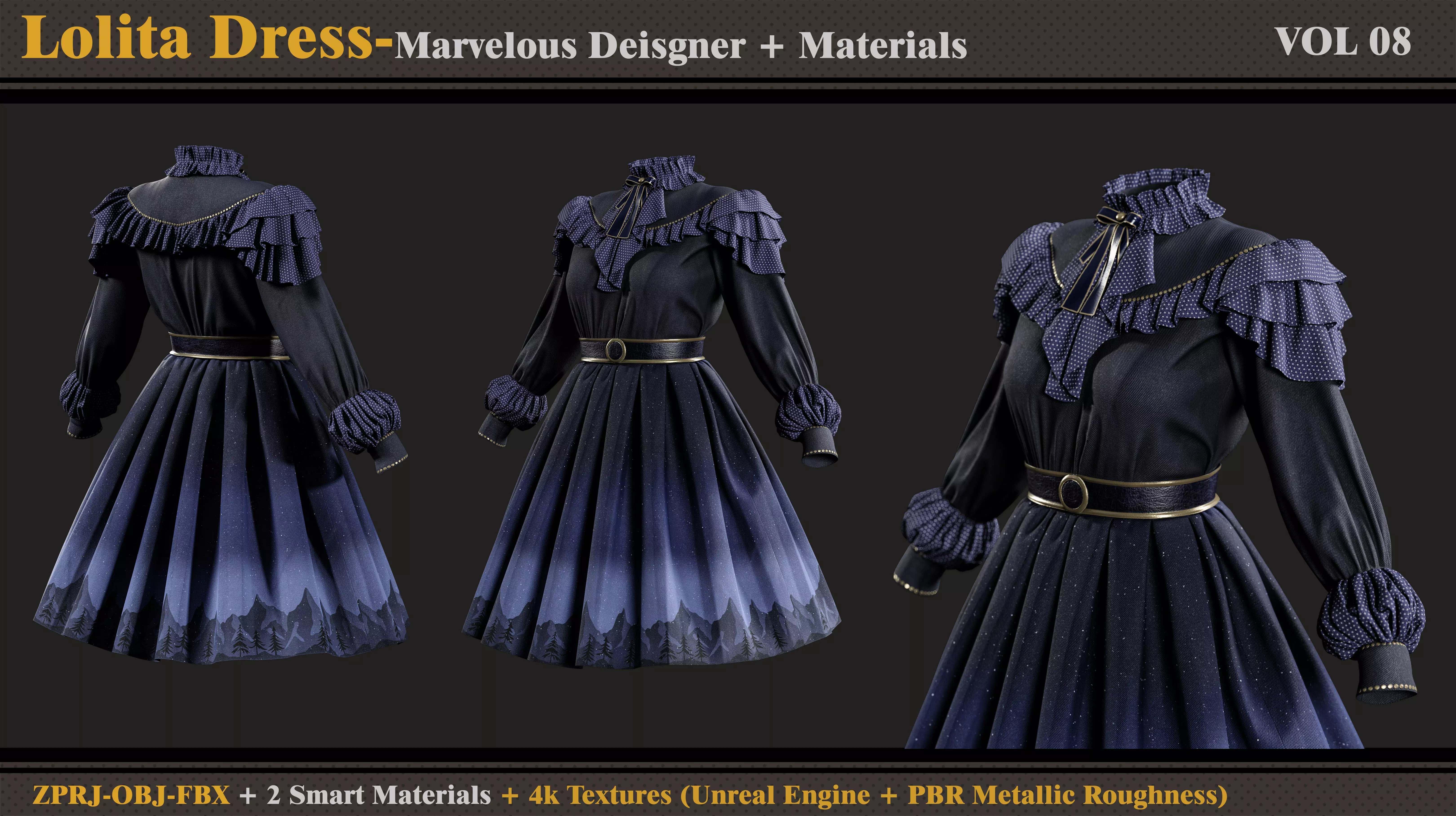 Lolita Dress -MD-Clo3d- Smart Material-Textures-OBJ-FBX 3D model_0