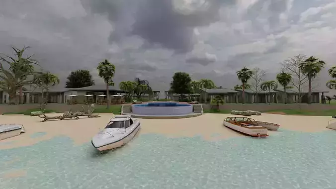 3D Tourism  Resort Space Model island beach interior Low-poly 3D model