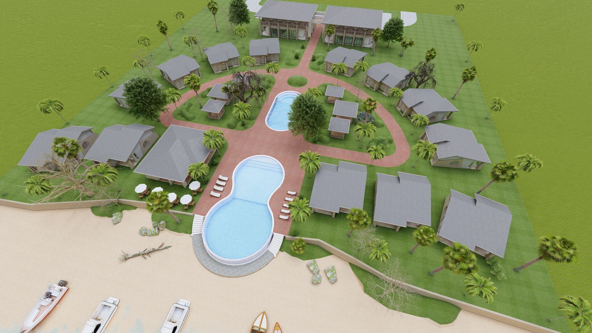 3D Tourism  Resort Space Model island beach interior Free low-poly 3D model_9