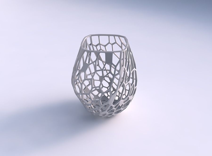 Vase low bulky helix with faceted organic lattice 3D print model_0