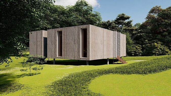 Forest villa-Casa Scene-Modern Villa 3D model 2