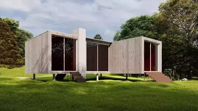 Forest villa-Casa Scene-Modern Villa 3D model