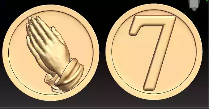 Custom Praying Hand Engraved Medallion Coin - 3D CAD Model