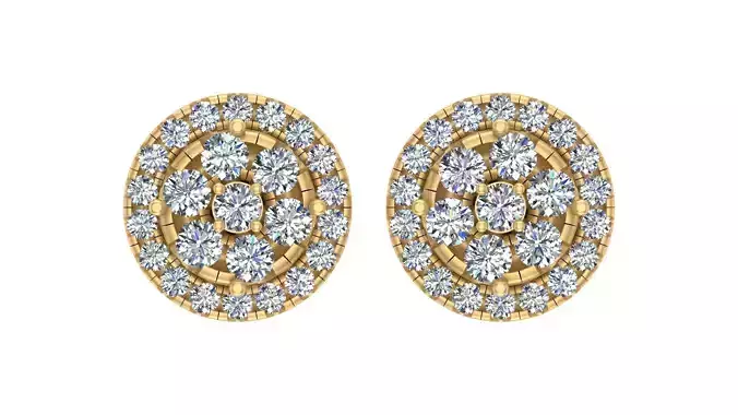 Luxury Iced-Out Round Cluster Diamond Stud Earrings
